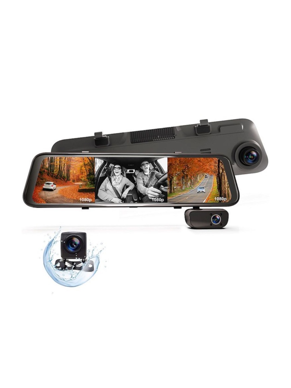 Mirror-Mount Dual 1080p Dash Camera – Black